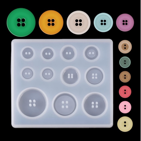 NEW 11 Well Buttons Silicone Mold & Mica Powders Lot RESIN POLYMER CLAY BAKING - Picture 12 of 16